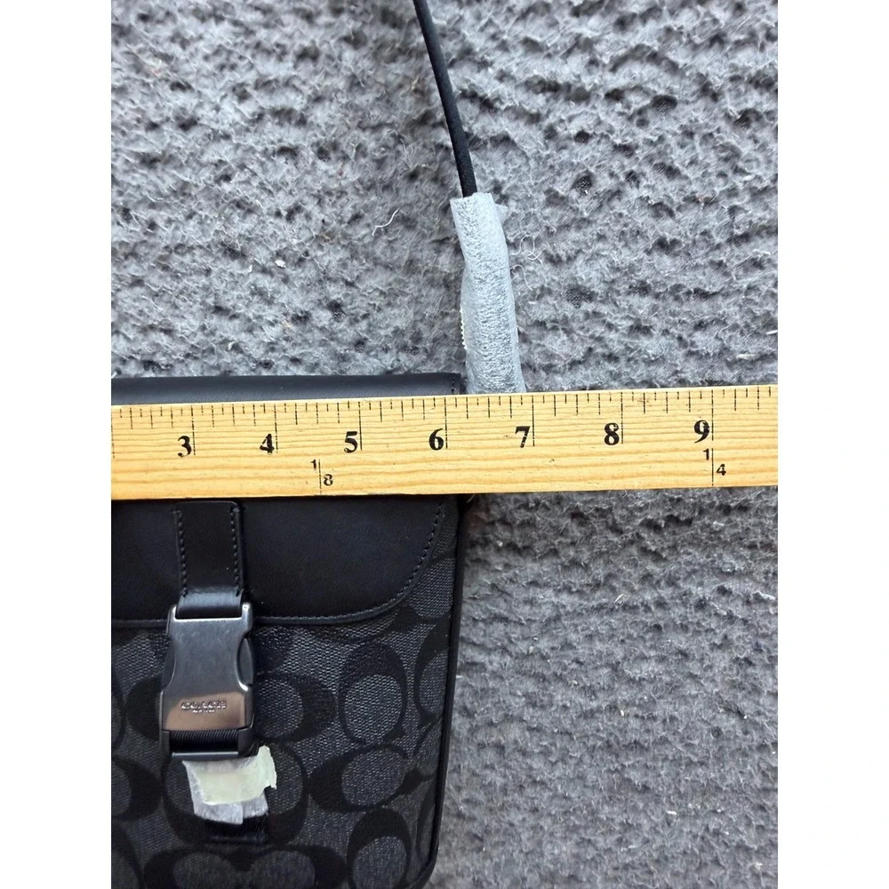NWD Coach Track Small Flap Crossbody Bag Signature Coated Canvas Charcoal Black
